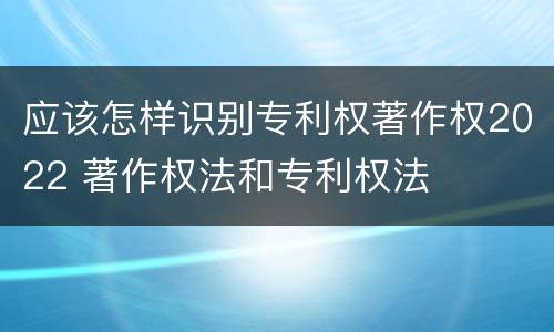应该怎样识别专利权著作权2022 著作权法和专利权法