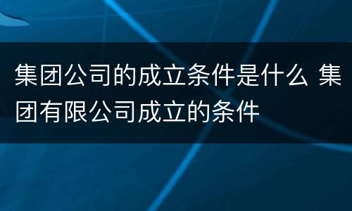 集团公司的成立条件是什么 集团有限公司成立的条件