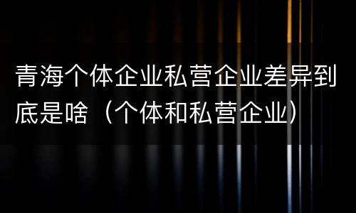 青海个体企业私营企业差异到底是啥（个体和私营企业）