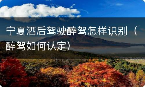 宁夏酒后驾驶醉驾怎样识别（醉驾如何认定）
