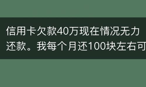 信用卡欠款40万现在情况无力还款。我每个月还100块左右可以吗