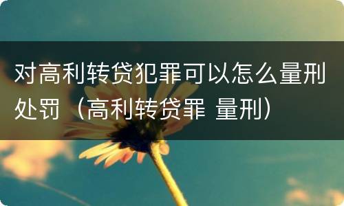 对高利转贷犯罪可以怎么量刑处罚（高利转贷罪 量刑）