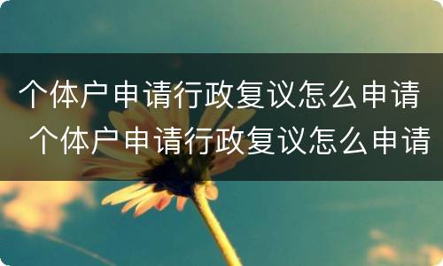 个体户申请行政复议怎么申请 个体户申请行政复议怎么申请的