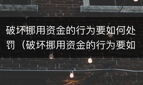 破坏挪用资金的行为要如何处罚（破坏挪用资金的行为要如何处罚呢）