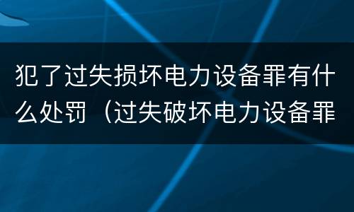 犯了过失损坏电力设备罪有什么处罚（过失破坏电力设备罪追诉标准）