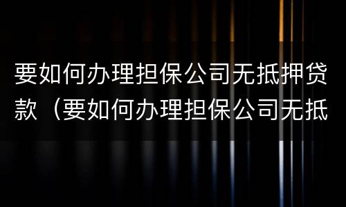 要如何办理担保公司无抵押贷款（要如何办理担保公司无抵押贷款业务）