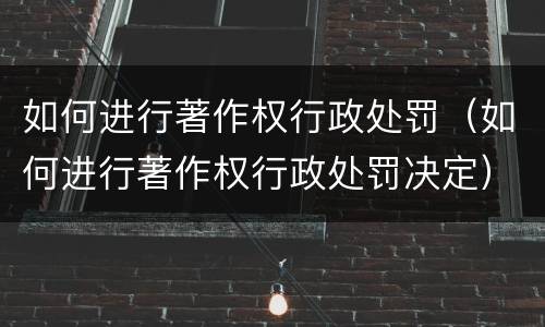 如何进行著作权行政处罚（如何进行著作权行政处罚决定）
