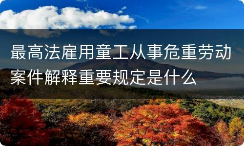 最高法雇用童工从事危重劳动案件解释重要规定是什么