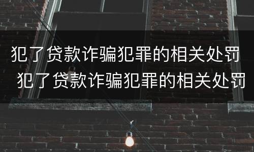 犯了贷款诈骗犯罪的相关处罚 犯了贷款诈骗犯罪的相关处罚标准