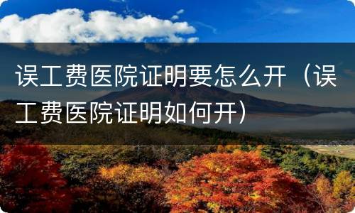 误工费医院证明要怎么开（误工费医院证明如何开）
