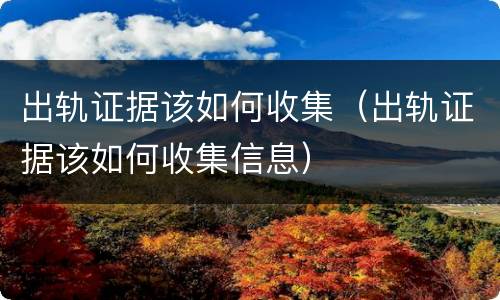 出轨证据该如何收集（出轨证据该如何收集信息）
