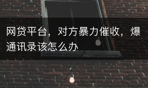 网贷平台，对方暴力催收，爆通讯录该怎么办