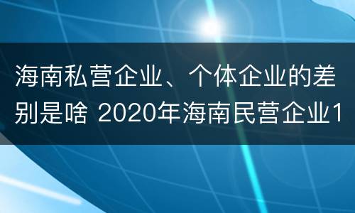 海南私营企业、个体企业的差别是啥 2020年海南民营企业100强