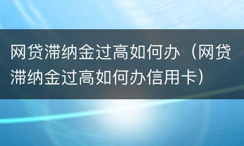 网贷滞纳金过高如何办（网贷滞纳金过高如何办信用卡）