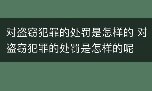 对盗窃犯罪的处罚是怎样的 对盗窃犯罪的处罚是怎样的呢