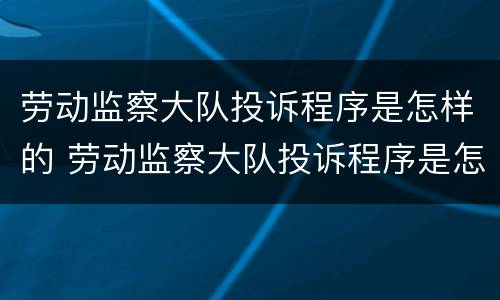劳动监察大队投诉程序是怎样的 劳动监察大队投诉程序是怎样的呀