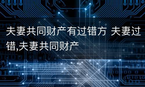 夫妻共同财产有过错方 夫妻过错,夫妻共同财产