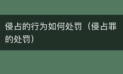 侵占的行为如何处罚（侵占罪的处罚）