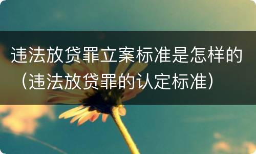 违法放贷罪立案标准是怎样的（违法放贷罪的认定标准）
