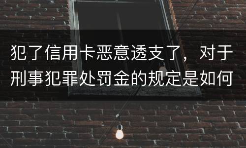 犯了信用卡恶意透支了，对于刑事犯罪处罚金的规定是如何