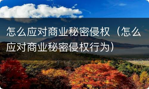怎么应对商业秘密侵权（怎么应对商业秘密侵权行为）