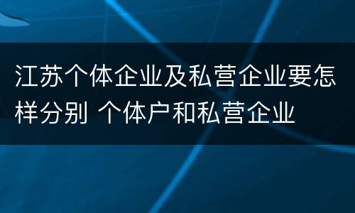 江苏个体企业及私营企业要怎样分别 个体户和私营企业
