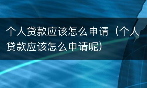 个人贷款应该怎么申请（个人贷款应该怎么申请呢）
