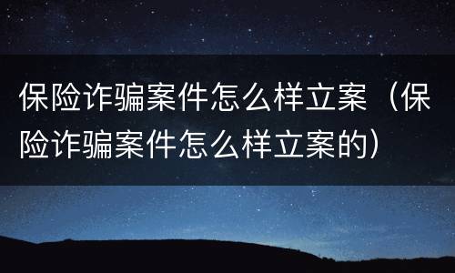 保险诈骗案件怎么样立案（保险诈骗案件怎么样立案的）