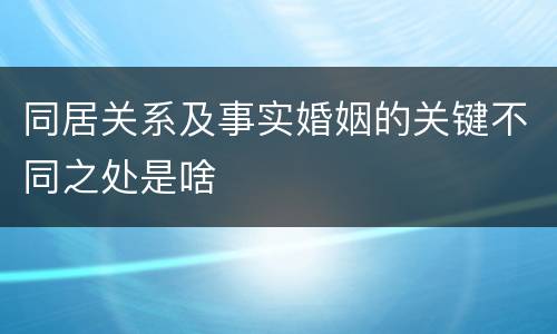 同居关系及事实婚姻的关键不同之处是啥