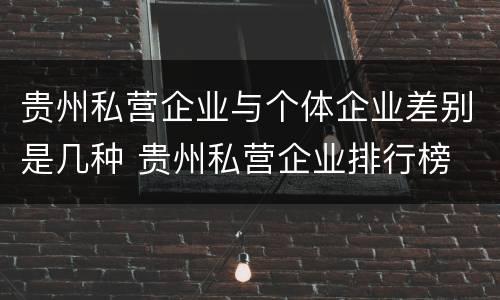 贵州私营企业与个体企业差别是几种 贵州私营企业排行榜