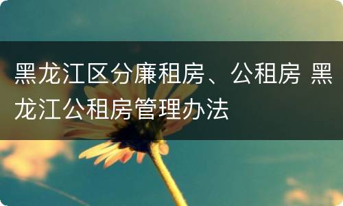 黑龙江区分廉租房、公租房 黑龙江公租房管理办法