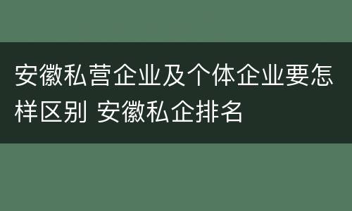 安徽私营企业及个体企业要怎样区别 安徽私企排名