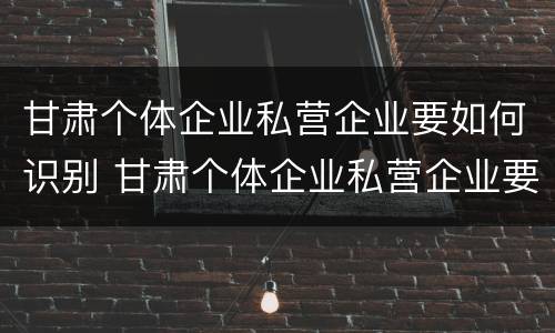 甘肃个体企业私营企业要如何识别 甘肃个体企业私营企业要如何识别出来