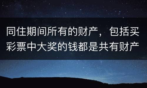 同住期间所有的财产，包括买彩票中大奖的钱都是共有财产吗