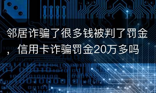邻居诈骗了很多钱被判了罚金，信用卡诈骗罚金20万多吗
