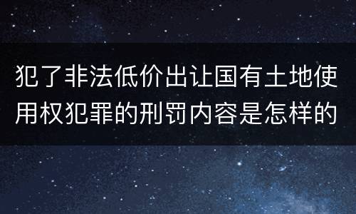 犯了非法低价出让国有土地使用权犯罪的刑罚内容是怎样的