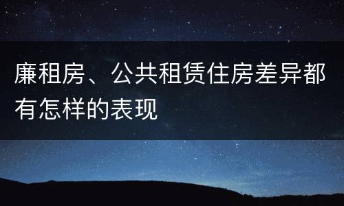 廉租房、公共租赁住房差异都有怎样的表现