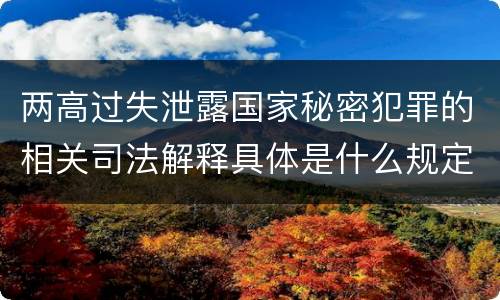 两高过失泄露国家秘密犯罪的相关司法解释具体是什么规定