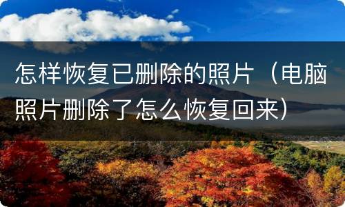 怎样恢复已删除的照片（电脑照片删除了怎么恢复回来）