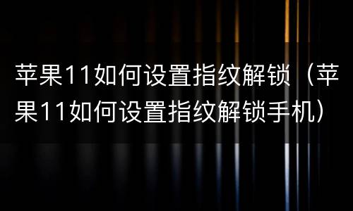 苹果11如何设置指纹解锁（苹果11如何设置指纹解锁手机）