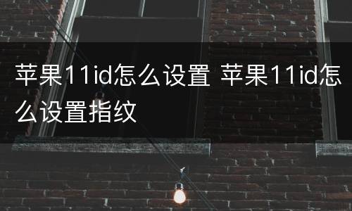 苹果11id怎么设置 苹果11id怎么设置指纹