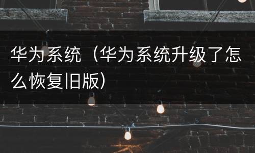 华为系统（华为系统升级了怎么恢复旧版）
