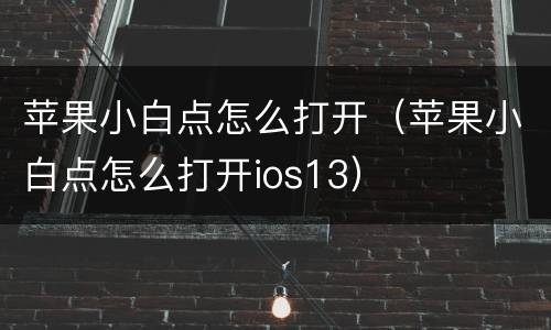 苹果小白点怎么打开（苹果小白点怎么打开ios13）
