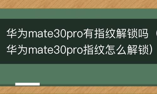 华为mate30pro有指纹解锁吗（华为mate30pro指纹怎么解锁）