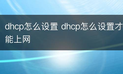 dhcp怎么设置 dhcp怎么设置才能上网