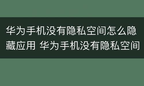 华为手机没有隐私空间怎么隐藏应用 华为手机没有隐私空间怎么隐藏应用?