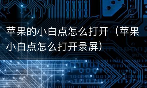 苹果的小白点怎么打开（苹果小白点怎么打开录屏）