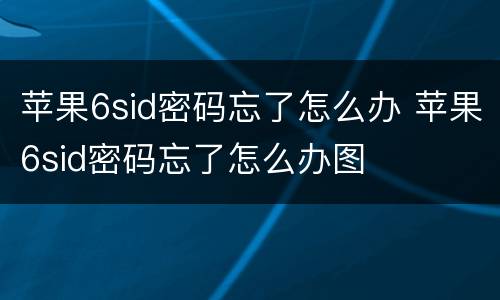 苹果6sid密码忘了怎么办 苹果6sid密码忘了怎么办图