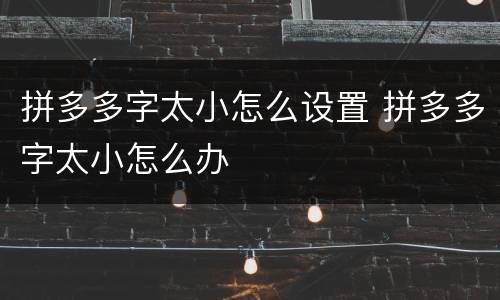 拼多多字太小怎么设置 拼多多字太小怎么办