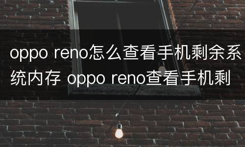 oppo reno怎么查看手机剩余系统内存 oppo reno查看手机剩余系统内存的方法